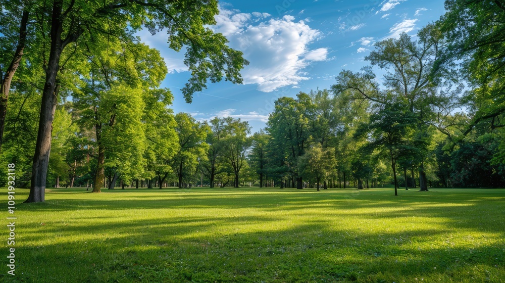 Fototapeta premium Lush Greenery and Clear Blue Sky in a Forest Ideal for Stock Photography and Visual Design
