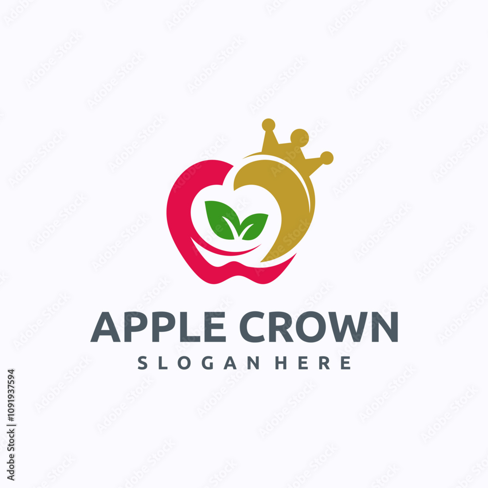 Fototapeta premium Apple crown logo design template. Royal organic fruit concept. Creative vector symbol.