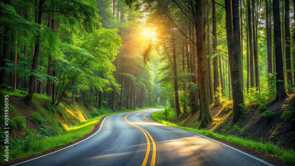 Fototapeta premium Winding forest road on a summer afternoon