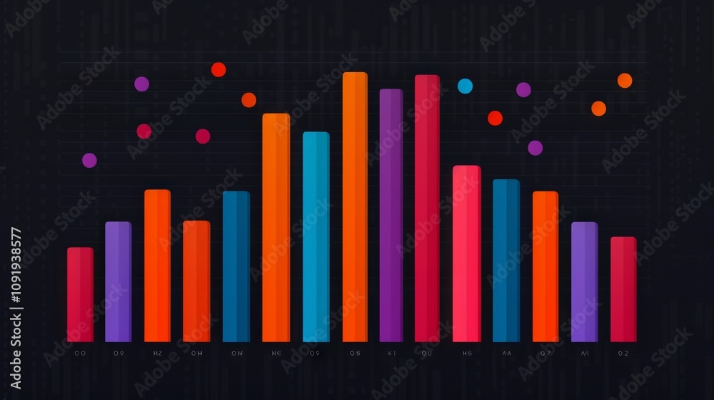Obraz premium Colorful bar chart with scattered data points.