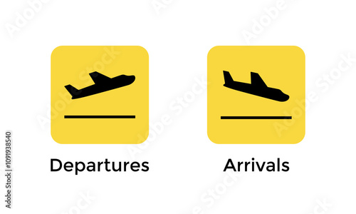Departure and arrival airplane icon in flat design. Plane take off and landing sign symbol