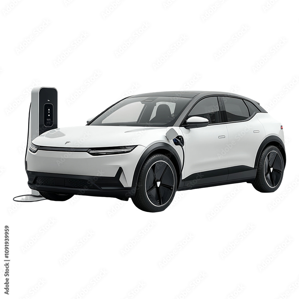 Obraz premium Electric Vehicle Charging at Station with Modern Design