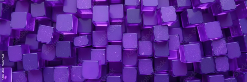 Fototapeta premium Close-up of a cluster of small cubes with different shades of purple and transparent pixels, geometric shapes, close-up photography