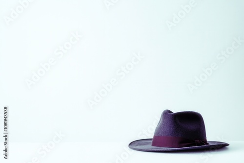 Elegant Dark Purple Hat with Wide Brim and Ribbon on Minimalist Background for Fashion and Style Inspiration, Suitable for Modern Lifestyle Visuals and Artistic Projects photo