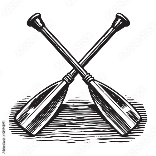 crossed oars or paddle drawing vector illustration