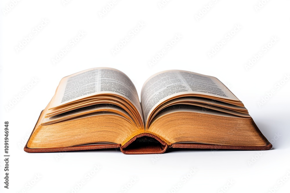 Obraz premium Open Book with Yellowed Pages and a Soft Cover against a Whitespace Background, Perfect for Academic and Educational Concepts, Literature, and Reading Themes