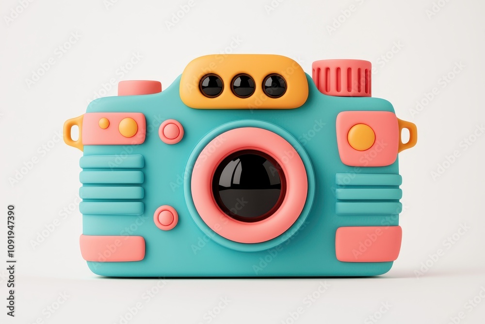 Naklejka premium Colorful Toy Camera on White Background Showcasing Playful Design and Creativity Ideal for Children's Photography Concepts and Creative Projects