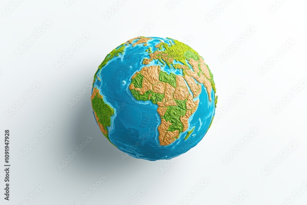 Fototapeta premium Colorful Close-Up of a Plastic Globe Showing Continents and Oceans, Perfect for Educational Materials and Environmental Awareness Campaigns