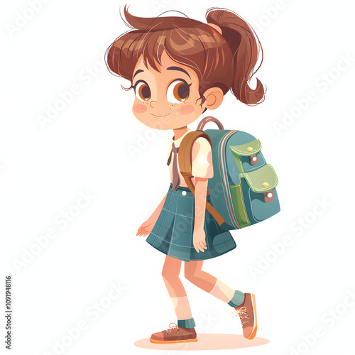 girl is ready to back to school with a white accent, png