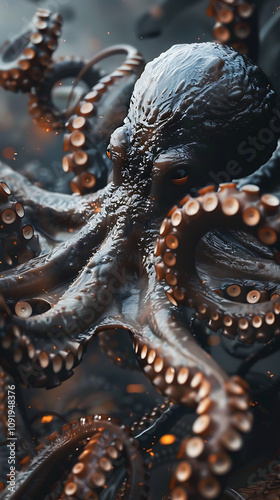 surreal creature art, realistic alien octopus with tentacles shaped like letters, in k resolution photo