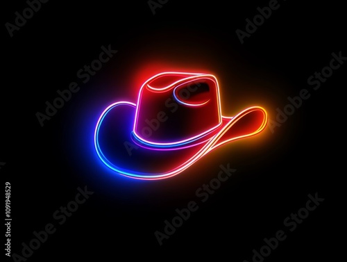 Neon cowboy hat glowing in vibrant colors. photo