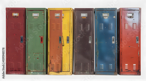 row of high school lockers with a white accent, vintage, png photo