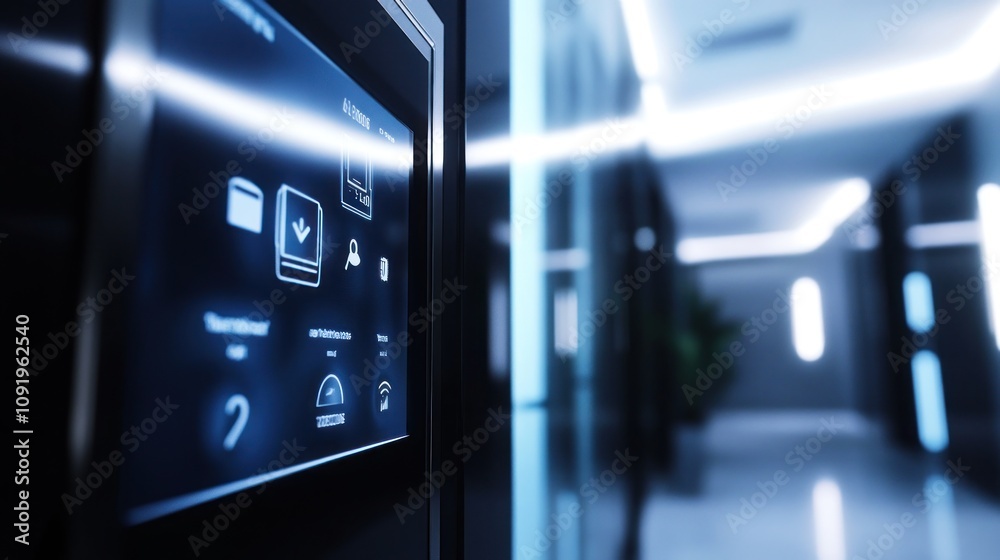 Obraz premium Digital Control Panel in Modern Office Hallway