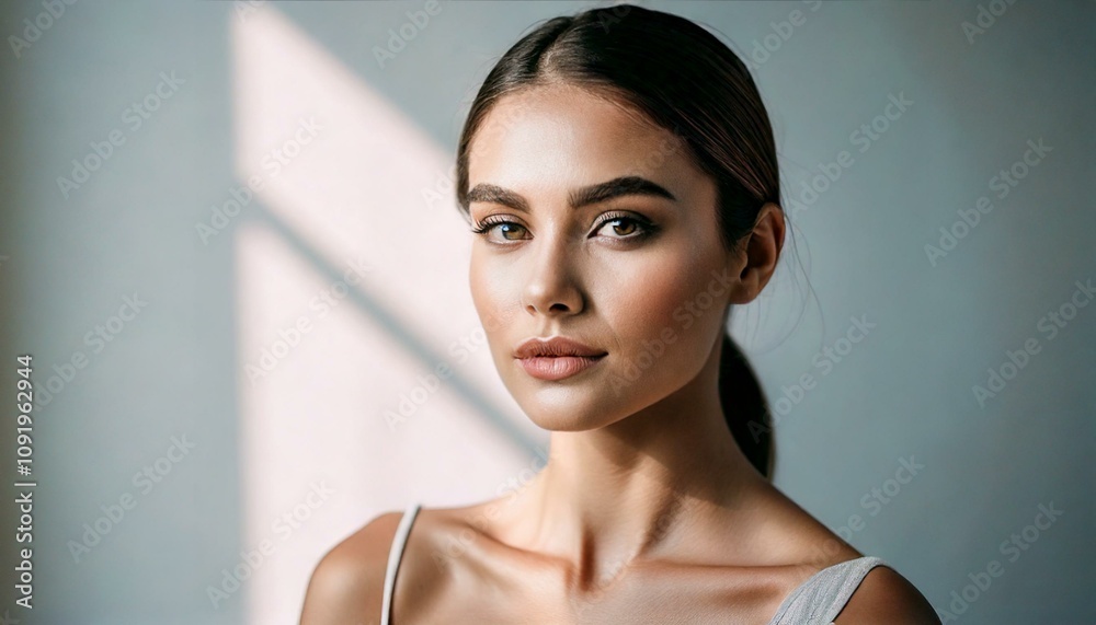 Naklejka premium Young perfect woman with clear skin, Skincare and wellness concept,&nbsp;isolated studio background 