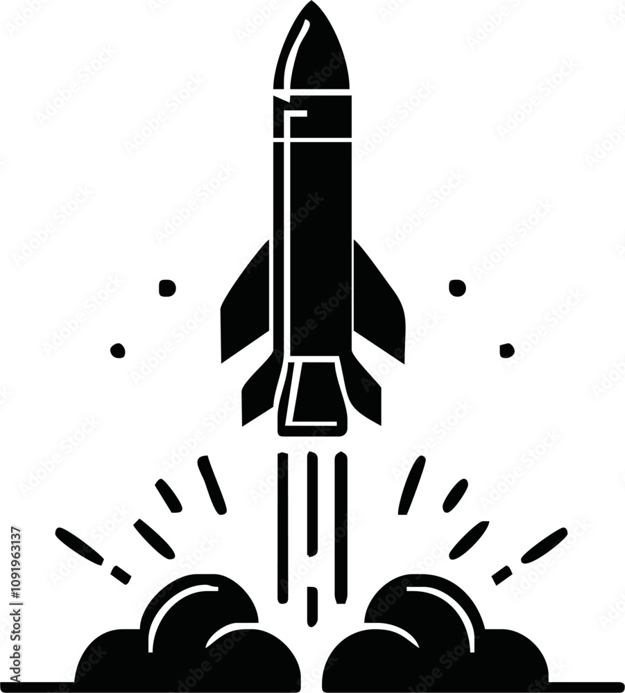 Fototapeta premium Military Missile silhouette vector on white background.