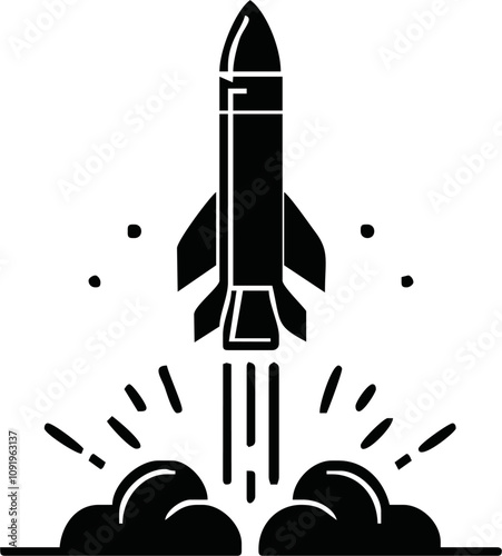 Military Missile silhouette vector on white background.