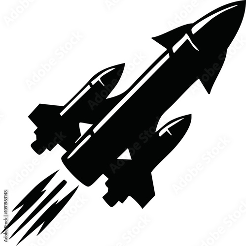 Military Missile silhouette vector on white background.