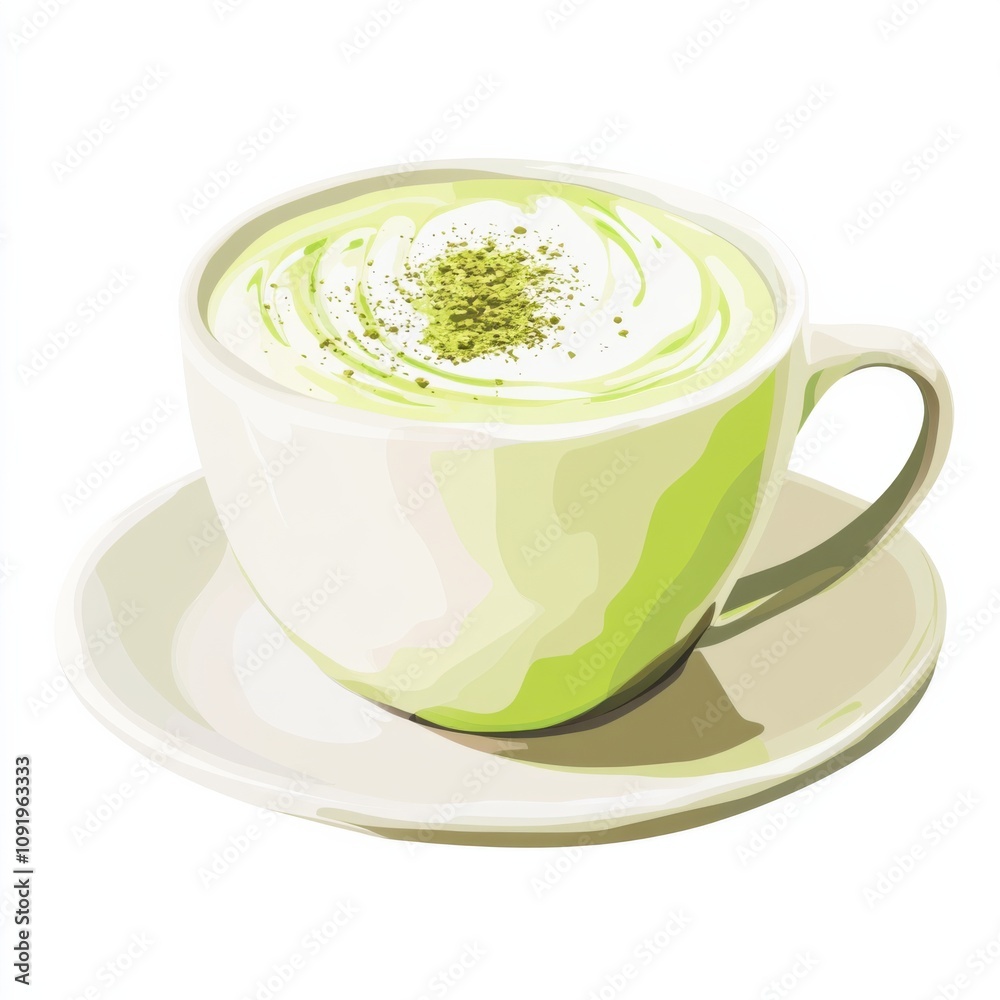 A creamy matcha latte with a sprinkle of matcha powder, served in a ceramic cup, isolated white background A creamy matcha latte with a sprinkle of matcha powder, served in a ceramic cup, isolated white background