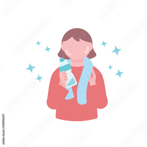 タオルを巻いてボトルを持つ女性