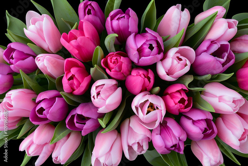 Bouquet of Tulips in Shades of Pink and Soft Purple