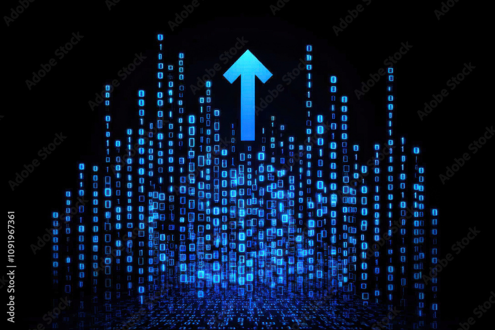 Obraz premium Digital transformation with upward arrow and binary code