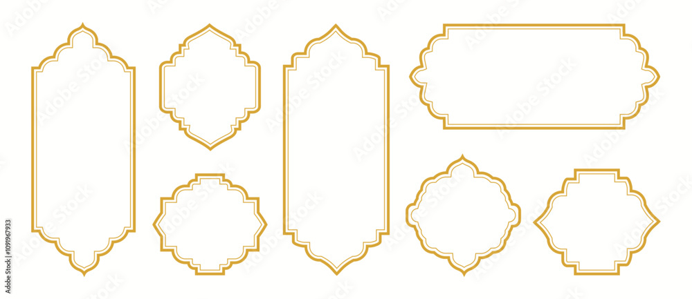 Islamic vector shape of a window or door arch. Arab frame set. Ramadan Kareem silhouette icon. Elegant Islamic frame shape. Vector design Set. Islamic vector shape of a window or door arch. Arab frame set. Ramadan Kareem silhouette icon. Elegant Islamic frame shape. Vector design Set.