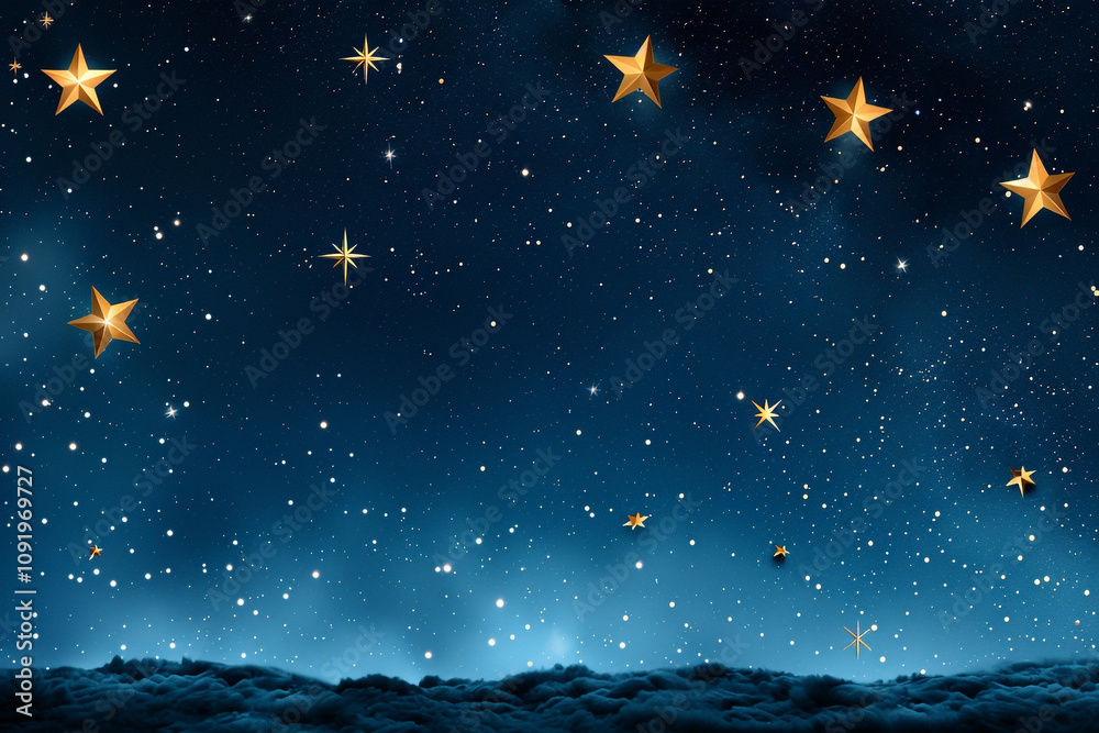 Fototapeta premium Sparkling Golden Night Sky with Faint Stars