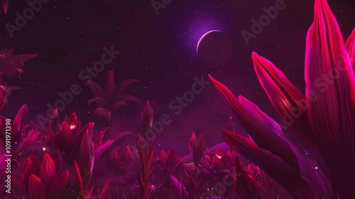 beautiful red leaves under the moonlight