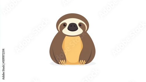 Cute Cartoon Sloth Character Sitting with Cheerful Expression on a White Background Ideal for Kids' Designs, Nature Themes, and Animal Illustrations