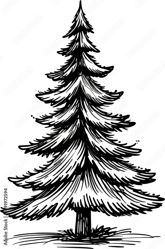 Fototapeta premium Simple black and white pine tree illustration