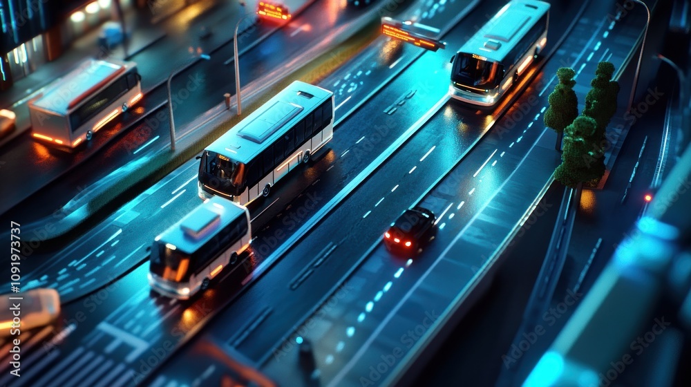 Fototapeta premium Night Cityscape with Traffic