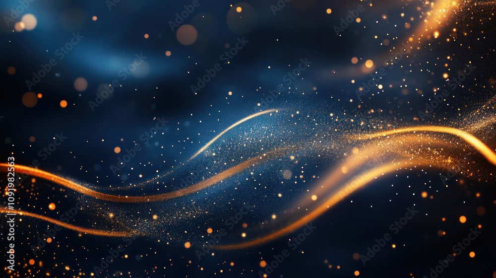 Gold glitter sparkles on blue background, creating a shimmering and elegant contrast. Gold glitter sparkles on blue background, creating a shimmering and elegant contrast.