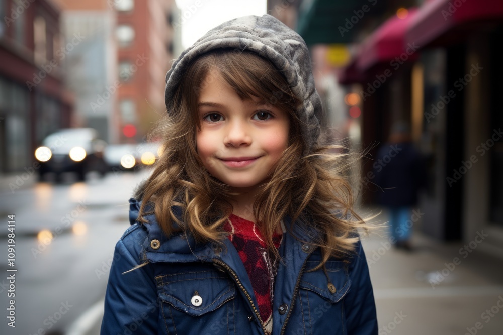 Portrait of a cute little girl in a hat on the street Portrait of a cute little girl in a hat on the street