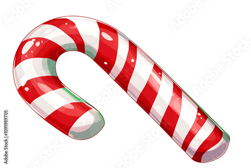 A colorful candy cane with red and white stripes, often associated with Christmas and holidays.