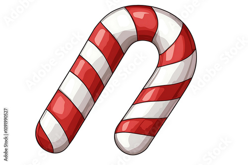A colorful candy cane with red and white stripes, often associated with Christmas and holidays.