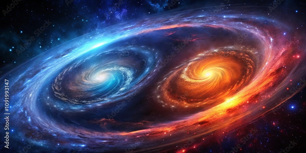 Obraz premium A Celestial Dance of Opposing Forces, Where Blue and Orange Spirals Intertwine in a Cosmic Ballet