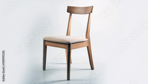 Modern Wooden Dining Chair with Beige Cushion - Scandinavian Design