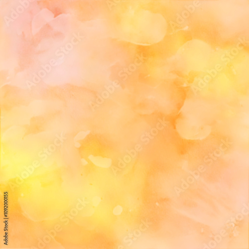 Yellow and orange background, irregular abstract spots. Watercolor on paper texture.
