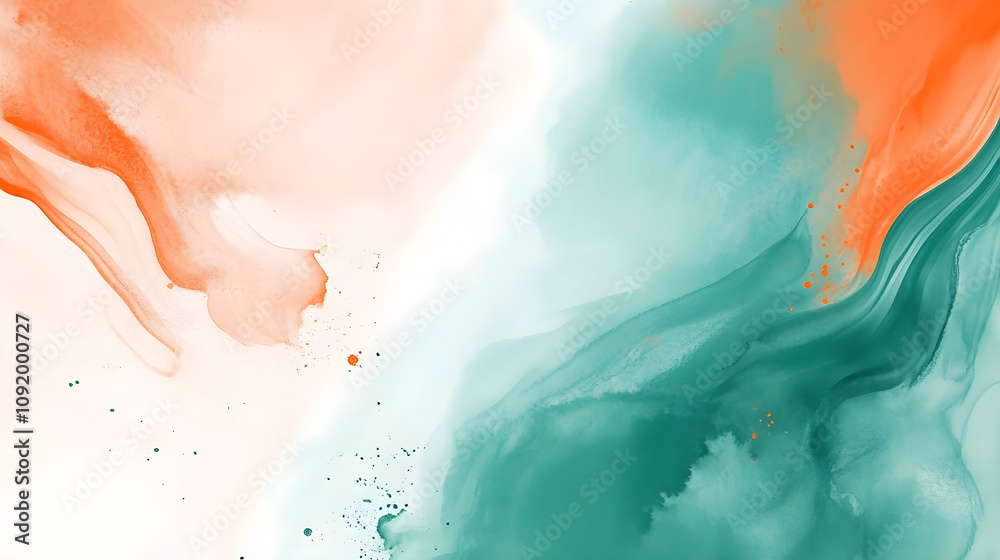 Fototapeta premium Abstract watercolor paint background by teal color orange and green with liquid fluid texture for background, banner