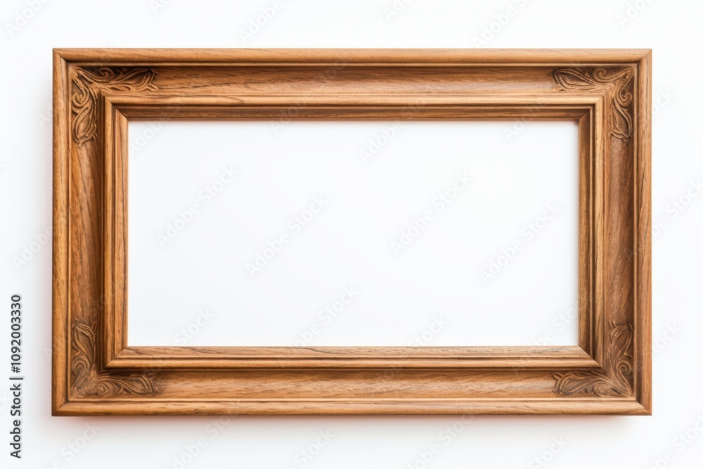Fototapeta premium Elegant wooden picture frame on white wall