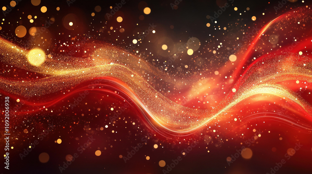 Obraz premium Red and gold abstract background with swirling patterns and metallic sheen, captivating and vibrant, ideal for modern design projects.