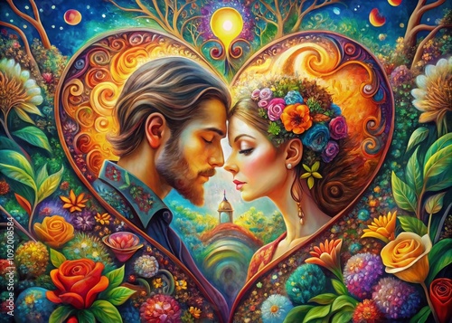 Captivating Art Painting Symbolizing Love and Emotion with Vibrant Colors and Intricate Details in a Rule of Thirds Composition for a Striking Visual Impact photo