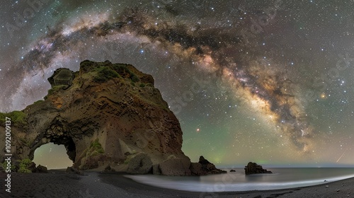 beautiful beach with stars above the sky at night