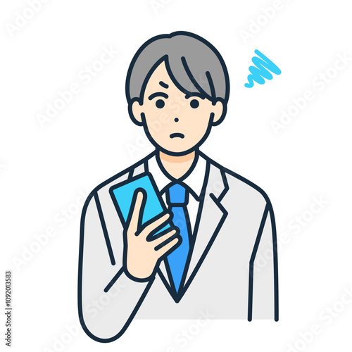 不愉快な気分。怒る男の子。スマホを手にするブレザー姿の学生。
