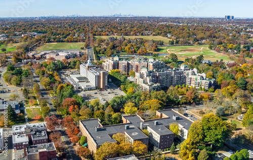 Aerial view of Garden City Long Island in the fall. photo