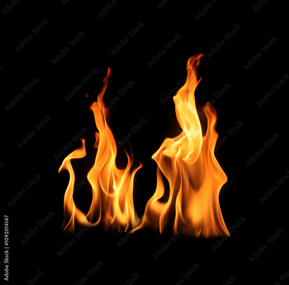 Fototapeta premium Abstract flame isolated on black background. Burning effect. Flames in the night sky.