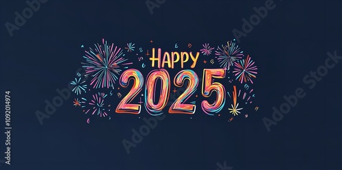 A colorful fireworks with a picture of a happy new year on it 2025. photo