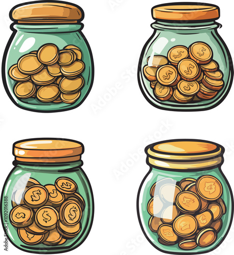 Coin Jars Illustration Set