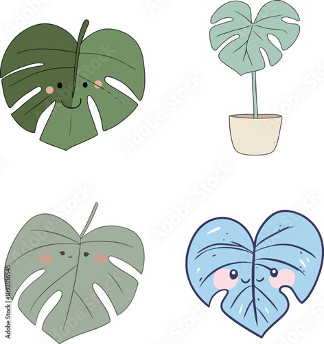 Cute Monstera Leaf Characters