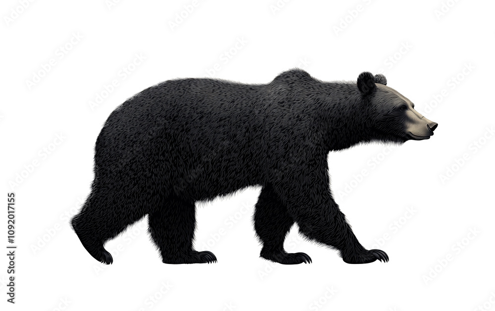 Obraz premium Realistic black bear walking on neutral background
